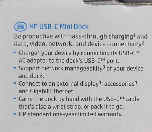 New HP USB-C Mini Dock With HDMI, VGA, Lan, USB 3.0 & 2.0 Ports. PN 1PM64AA - Photo 3/6