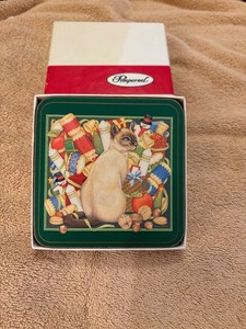 Pimpernel Christmas Cats Boxed Coasters Set of 6 Cork Back Holiday