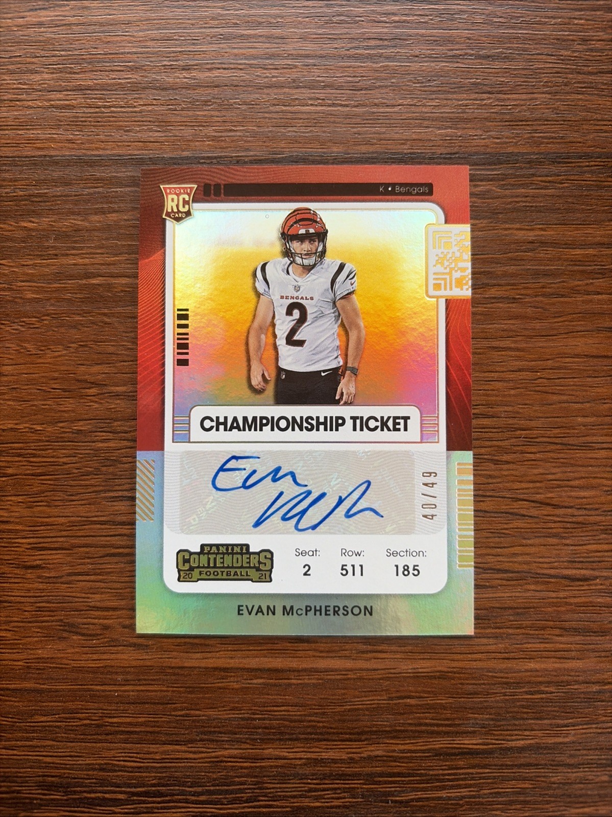 Evan McPherson Panini Contenders #215 Autograph Championship