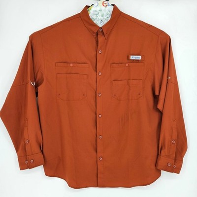 Columbia Shirt Mens XL PFG Vented Fishing Omni Shade Burnt Orange Long Sleeve