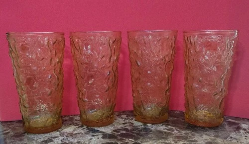 Vintage Pair of Anchor Hocking Glass Honey Gold Lido Milano 16 oz. Tumblers