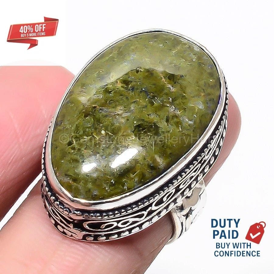 Black Friday Deal Sterling Silver Finish Genuine Unakite Statement New Ring US 7 - Image 3 of 4