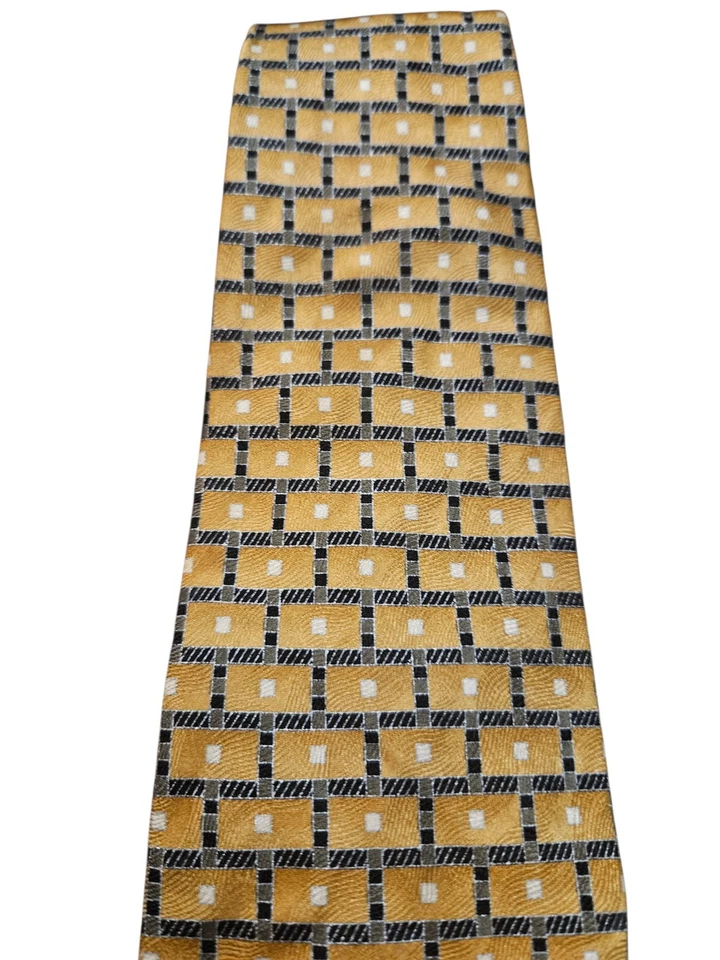 Corbata geométrica para hombre ESUVIO NAPOLI 100 % seda amarillo dorado 60 pulgadas Foto 3 de 4