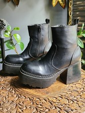 Botas de plataforma vintage Y2k Lower East Side negras tacón grueso cremallera lateral 6,5 góticas