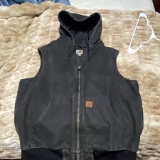 Carhartt Men  s Black Hooded Full Zip Work Vest w/ Pockets, Size XL