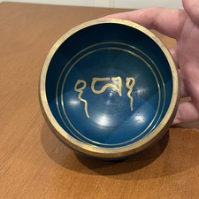 Hand Crafted Tibetan Singing Meditation Bowl Sound Healing Blue Gold Palm Size