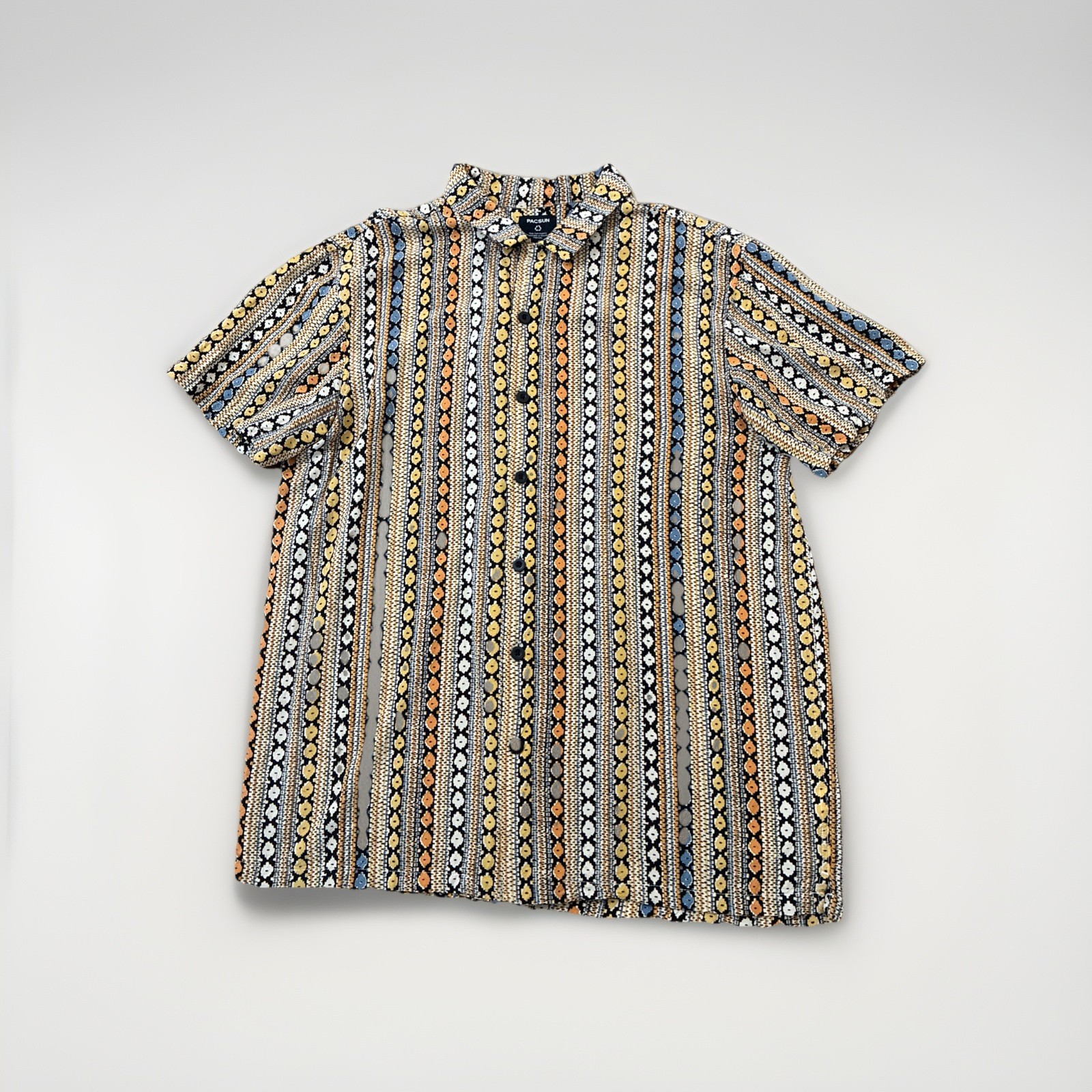 Pacsun Men’s Rayon Button Shirt Multicolor Size M All Over Graphics Beach Retro