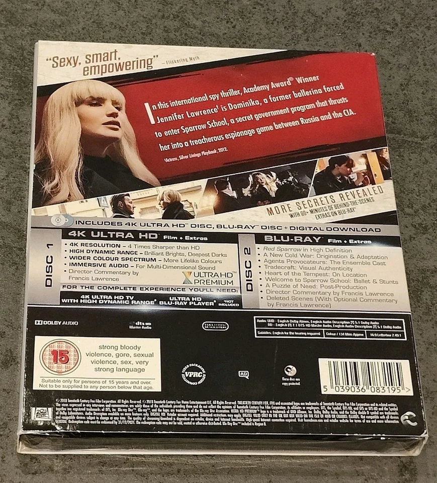 RED SPARROW 4K UHD AND BLU RAY AND SLICOVER BRAND NEW SEALED UK RELEASE  - Image 2 of 4