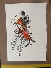 Traditional Tattoo Flash Art Original Vintage Sheet Watercolor Painting Art