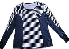 Lands End Top Womens L Long Blue Stripe Rash Guard Long Sleeve Round Neck S1144