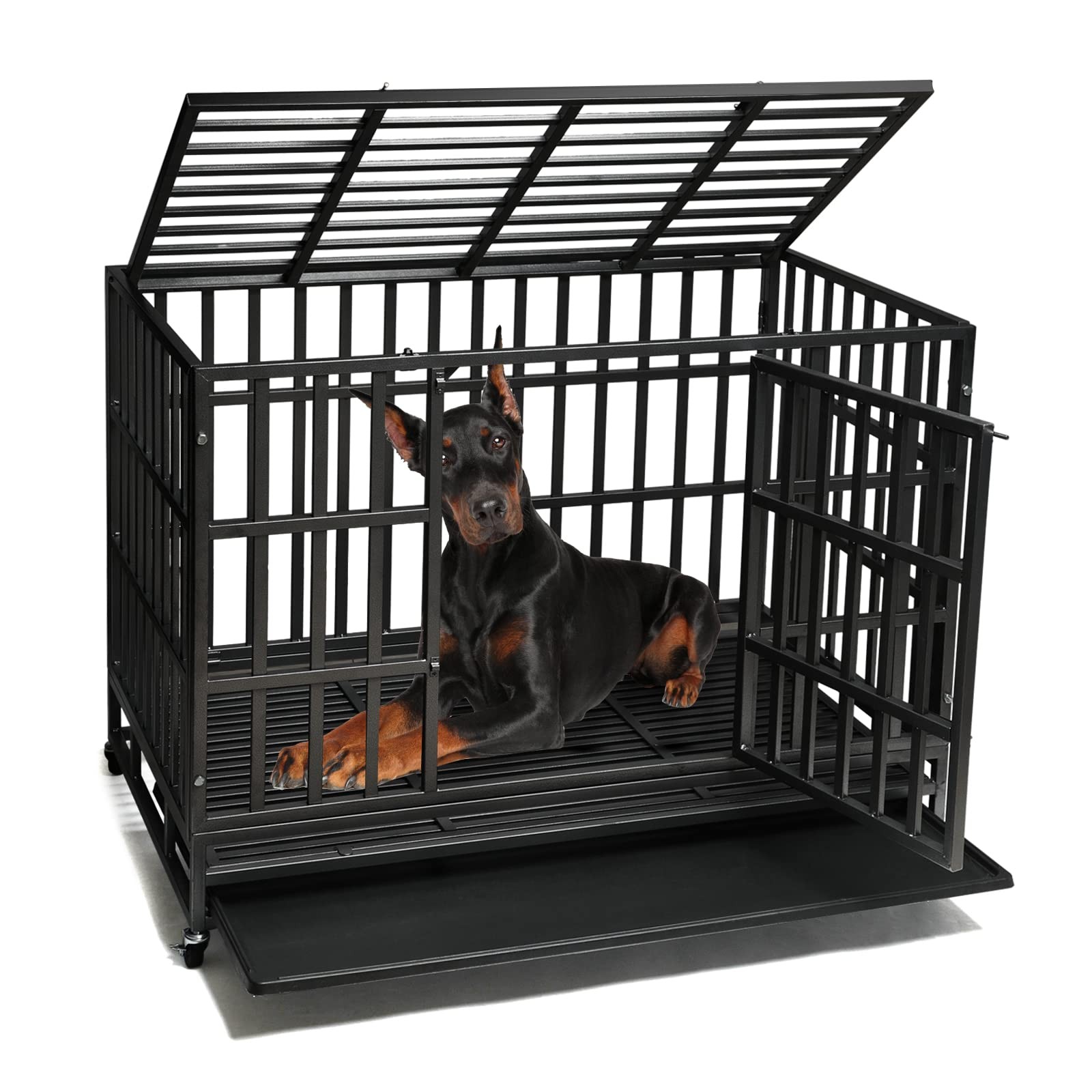 Heavy Duty Dog Crate with Metal Frame and Double Doors for Large Breeds