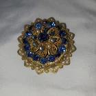 Vintage Signed Miriam Haskell Gold Tone  Flower Brooch Blue