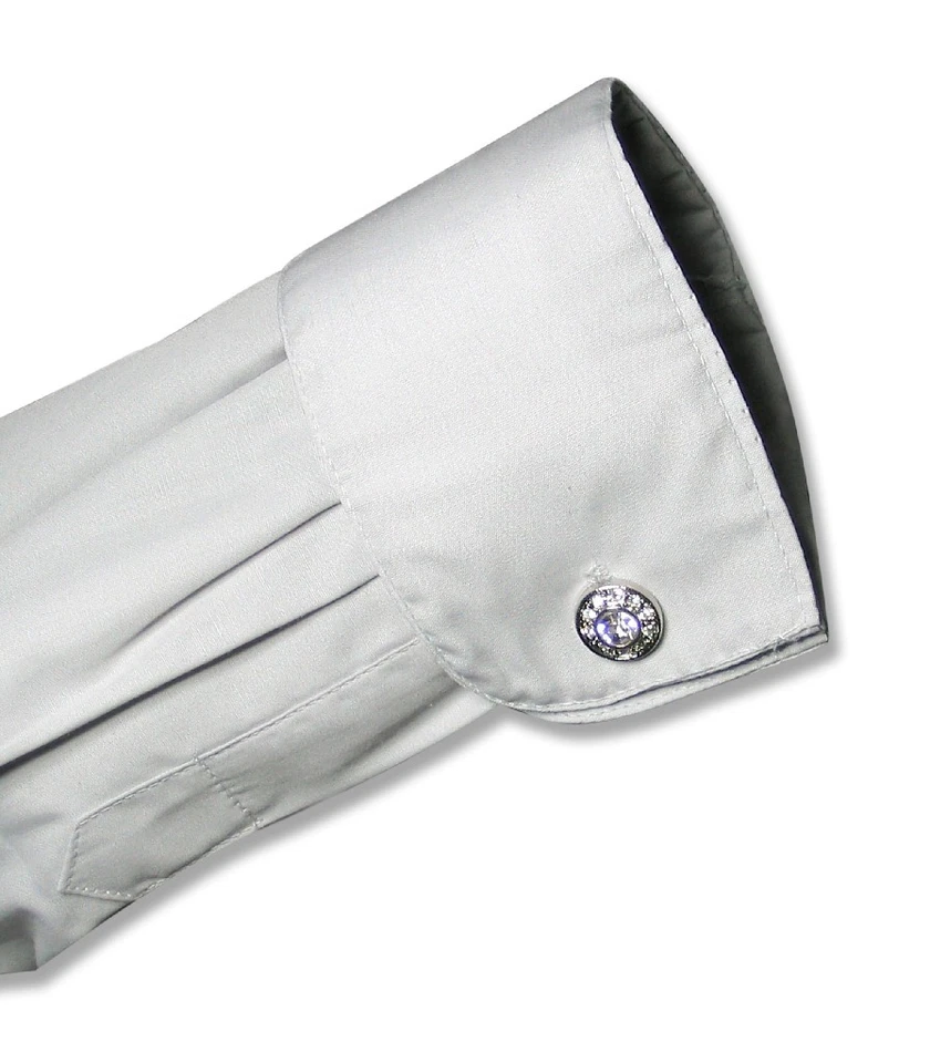 Camisa de vestir para hombre color gris plateado liso con puños convertibles talla 15 34/35 Foto 2 de 4