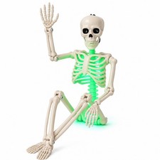 Kelool 16" Light Up Skeleton Halloween Decorations,1 Pack Posable 16", White