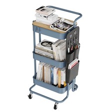 DTK 3 Tier Metal Utility Rolling Cart with Table Top and large-Metal, Blue