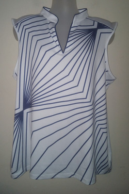 Nancy Lopez Women's Golf Shirt 2X Plus Sleeveless Lifestyle Casual White Navy