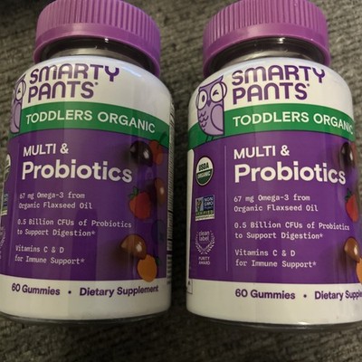 SmartyPants ORGANIC Toddler Multi & Probiotic Gummies 2 Bottles/60 Each Exp11/26