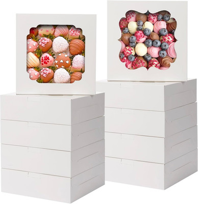 60Pcs Cookie Boxes, 8X8X2.5 Inches Bakery Boxes with 2 Style Windows for Chocola