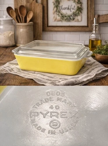 Vintage Yellow  Pyrex Casserole Refrigerator Dish with Clear Ribbed Glass Lid