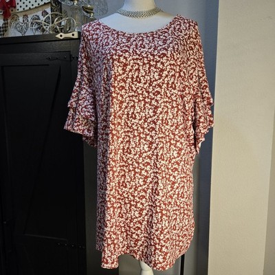 NWT Showmall Sz 3X Floral Top Red and White Tunic very soft stretch.  120