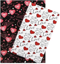Love Heart Gift Wrap Paper,4 Sheet Valentine'S Day Wrapping Paper Black and Whit