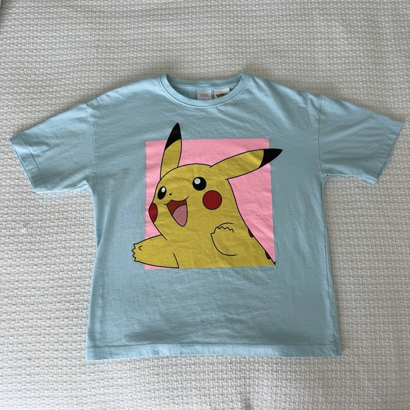 Zara Light Blue Pikachu Tshirt, Girls 13-14, Pikachu Graphic Tee, Pokemon Tshirt