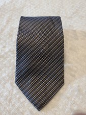 ROBERTO VILLINI Collezione Men's Silk Tie Navy Blue/ White Brown  Tan Stripes