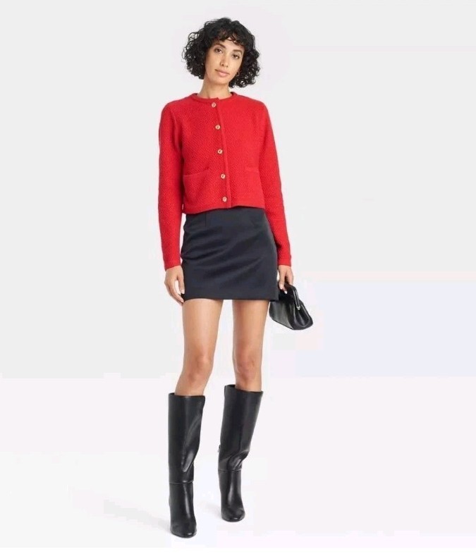 Women's NWT 3X Red Ribbed Cuff Gold Button-Front Cardigan Sweater - A New Day