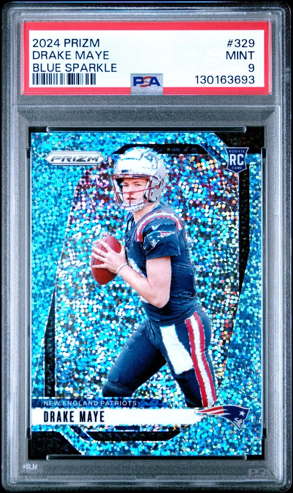 2024 Panini Prizm Drake Maye Blue Sparkle /96 PSA 9 RC #329 Patriots