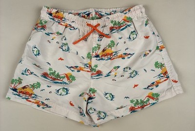 ZARA Boys White/Multicolor Board Shorts Tropical Print Size 9-10 Elastic Waist