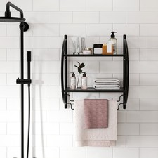 Wall-Mounted Bathroom Shelf w/Towel Bars, Rustproof Chrome Towel Storage Rack