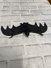 Halloween Hanging BLACK BAT Rubber Hangs or Sticks 12" Long Very Good Condition