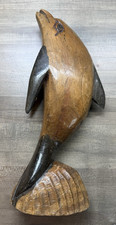 Vintage Hand Carved Wood Dolphin Sculpture Nautical Coastal Decor b6