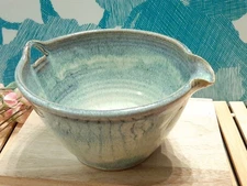 Vintage Iris Minc Blue Stoneware , Pottery Mixing Batter Bowl 1990 6.5"