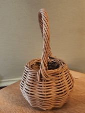 Wicker Basket Small Round Brown Handmade with Handle Indoor Decorative 7 " tall