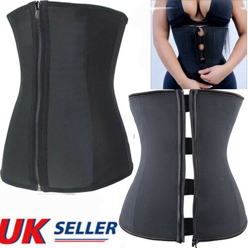 UK Women Waist Trainer Latex Belt Zipper Body Shaper Zip Up Corset Girdle  Slim