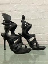 BALENCIAGA - Black Leather Strappy Cage Gladiator Heels - 38 EU - Sandals