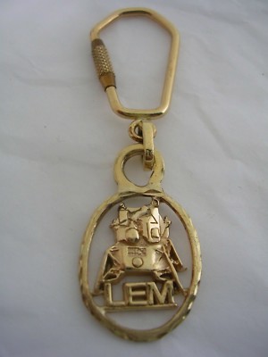 LUNAR MODULE (LEM) KEY CHAIN DIAMOND CUT FRAME 14KT GOLD & GOLD FILLED KEY RING