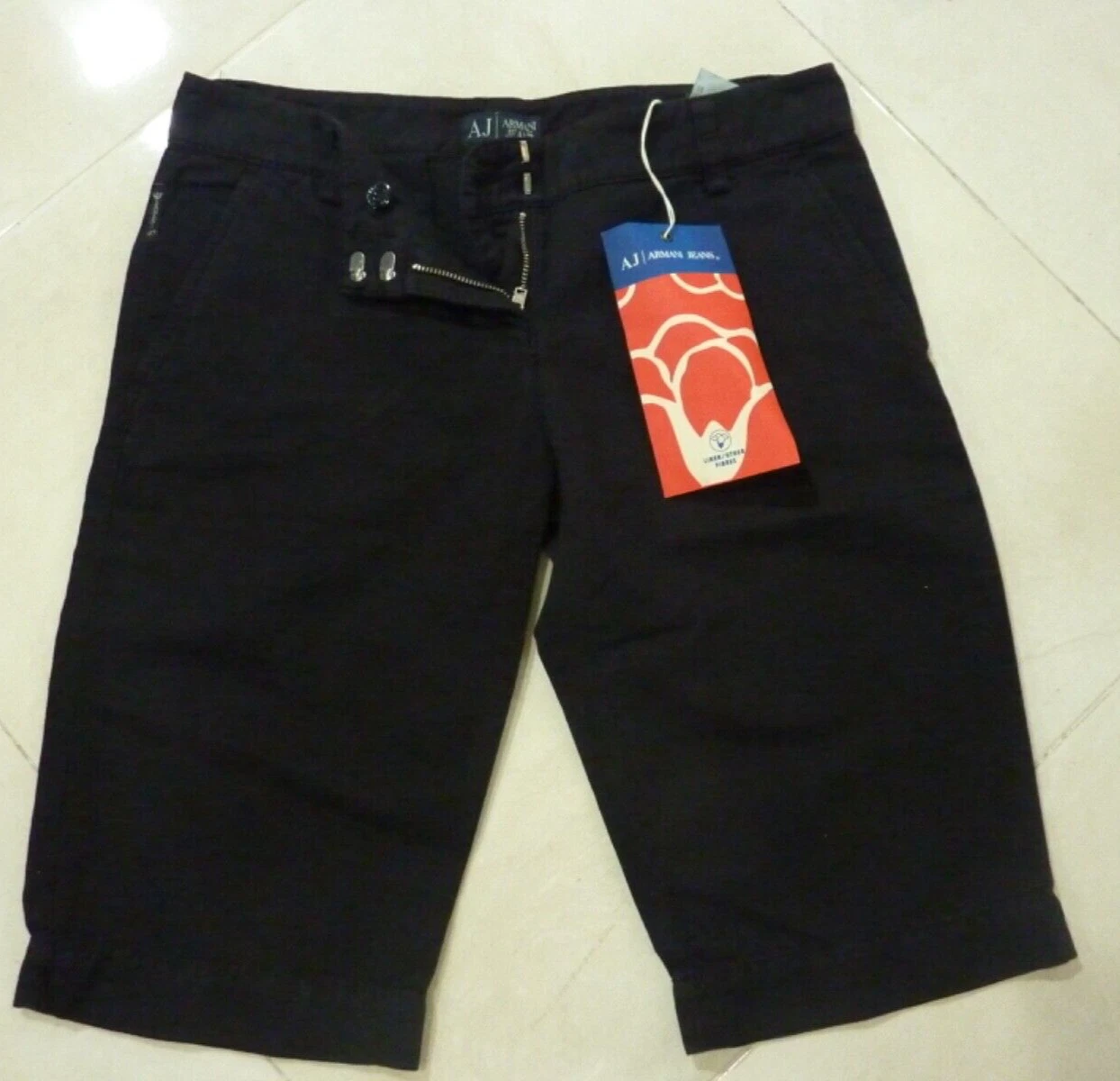 NEW ARMANI JEANS WOMENS SHORTS BERMUDA LINEN SIZE 27/ITALY/ BLACK