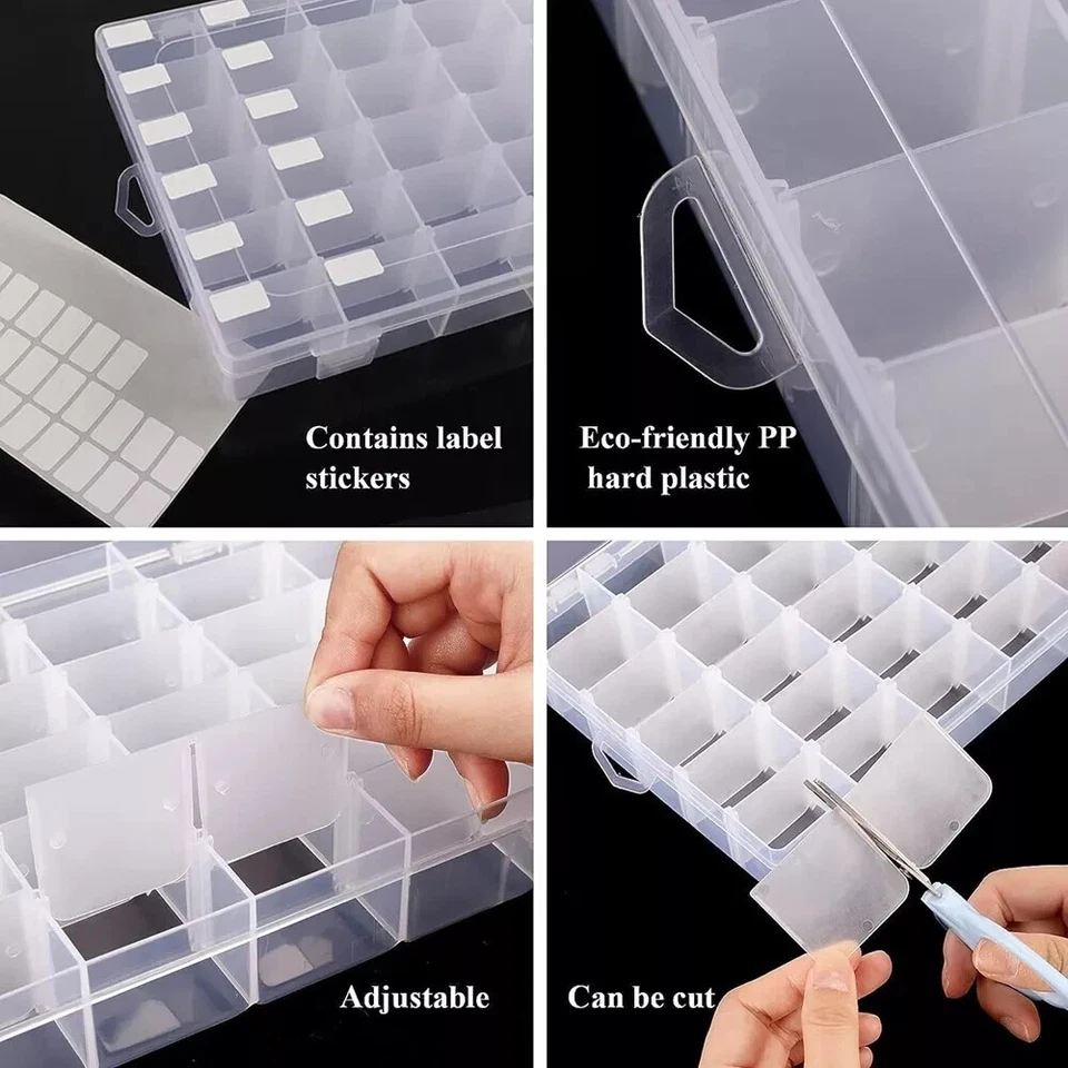 2 PAack Large Clear Plastic Organizer Storage Box Container with Dividers USA - Image 3 of 4