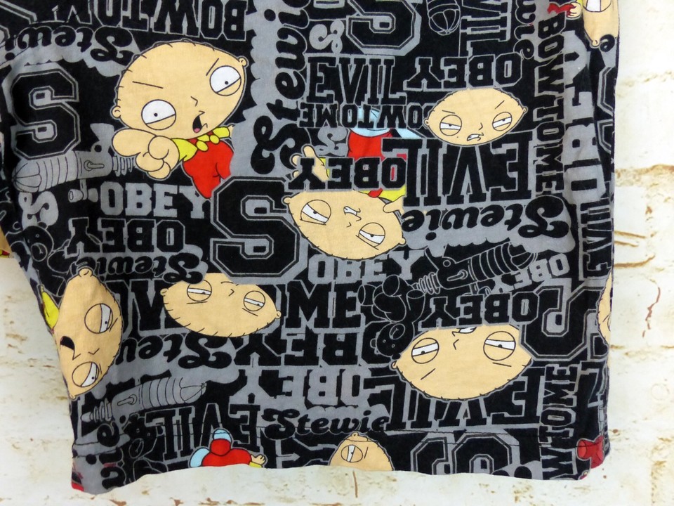 Family Guy Pajama Shorts Mens M Black Stewie Sleepwear Obey Bow To Me