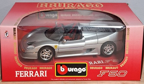 1995 BURAGO 1:18 FERRARI F50 SILVER CONVERTIBLE SILVER