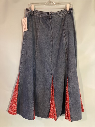 Mirasol Denim Southwestern Long Skirt Large Red Bandanna Accent Rodeo Wear NWT - Picture 14 of 14