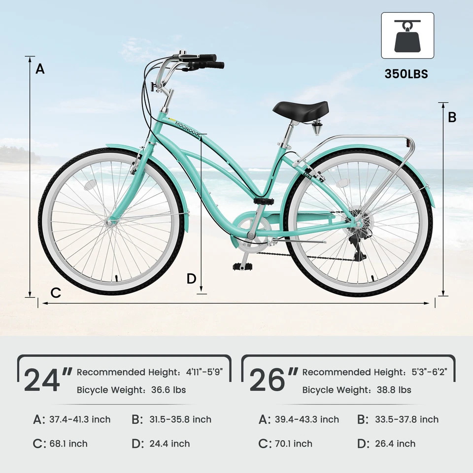 MOONCOOL Cruiser Bike For Men, Women Cruiser Bike 24" City Bike Commuter Bicycle - Image 2 of 4