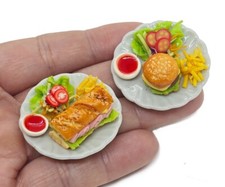 Tiny Burger and Sub Sandwich - Realistic Mini Handmade Polymer Clay Food Model