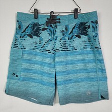 OCEAN CURRENT Surf Board Shorts Mens Size 36 Swim Trunks Green Aqua Palm Trees