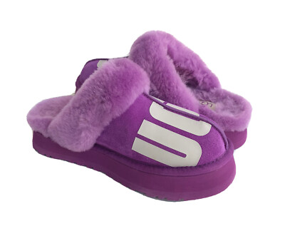 UGG パープル ファー スライドサンダル UGG DISQUETTE CHOPD SLIDE PURPLE SKY SHEARLING CUFF SANDALS US 8