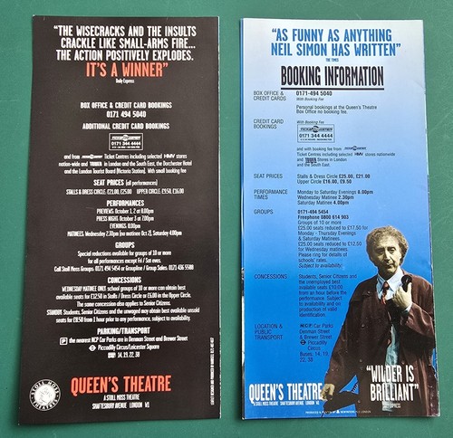 2 x Willy Wonka GENE WILDER Laughter on 23rd Floor Queen's Theatre flyers 1996 - Picture 2 of 2