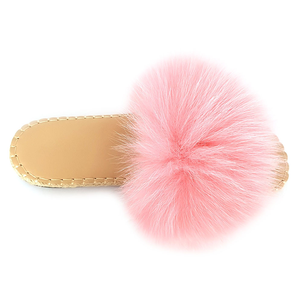 SAOLA Sandali con suola intrecciata con pantofole in vera pelliccia di volpe rosa con pelliccia naturale