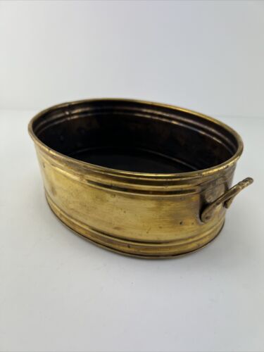 Vintage Oval Brass Tub Planter With Handles 9.75'' - Picture 1 of 12